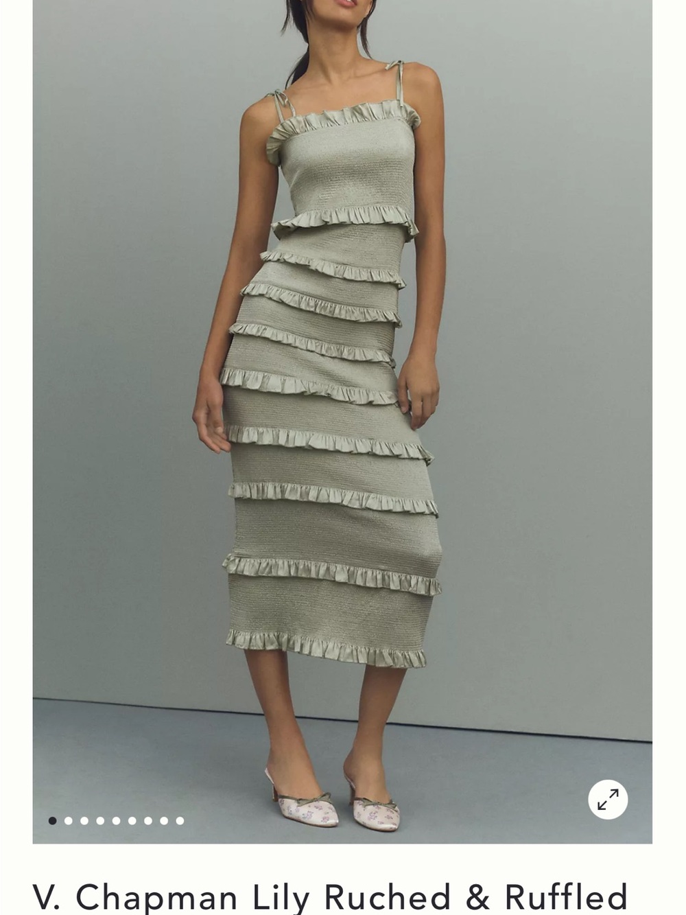 V. Chapman Lily Ruffled Midi Dress in Sage Green - Picture 2 of 2